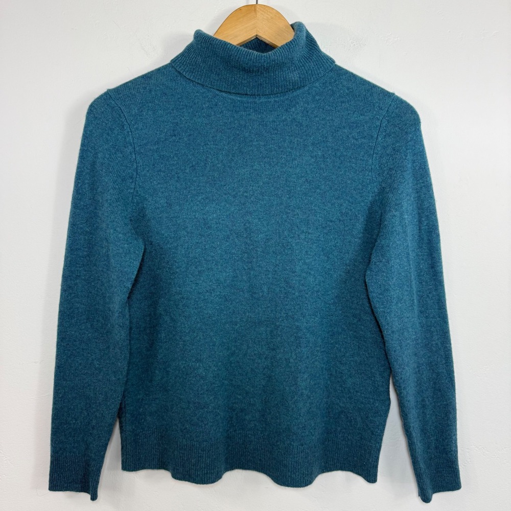 Charter Club 100% Cashmere Turtleneck Sweater Top Teal Blue Luxury Minimalist PS